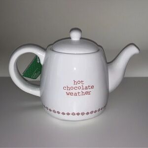 Sleigh Bell White Ceramic Teapot Hot Chocolate Weather Holiday Christmas